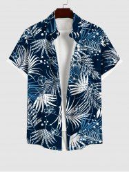 Plus Size Tropical Leaves Floral Print Hawaii Button Pocket Shirt For Men -  