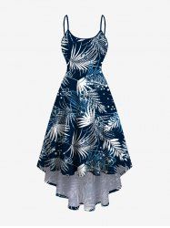 Plus Size Tropical Leaves Floral Print Hawaii High Low Asymmetric Cami Dress -  