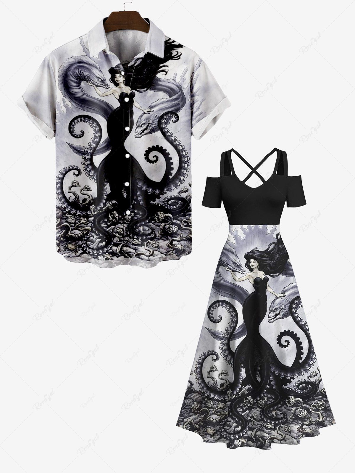 Affordable Halloween Costume Octopus Wizard Snake Monster Ink Painting Print Plus Size Matching Set For Couples  