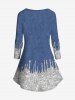 Plus Size Grommets Lace Up Sparkling Sequin Paint Drops Dnim 3D Print T-shirt -  