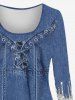 Plus Size Grommets Lace Up Sparkling Sequin Paint Drops Dnim 3D Print T-shirt -  