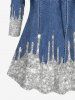 Plus Size Grommets Lace Up Sparkling Sequin Paint Drops Dnim 3D Print T-shirt -  