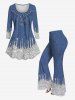 Plus Size Grommets Lace Up Sparkling Sequin Paint Drops Dnim 3D Print T-shirt -  