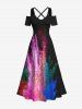 Colorful Smoke Bomb Painting Splatter Print Plus Size Matching Hawaii Beach Outfit For Couples -  