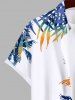 Plus Size Colorful Coconut Tree Tropical Leaves Print Hawaii Button Pocket Shirt For Men -  