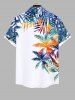 Plus Size Colorful Coconut Tree Tropical Leaves Print Hawaii Button Pocket Shirt For Men -  
