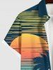 Plus Size Coconut Tree Sea Sun Synthwave Print Buttons Pocket Hawaii Shirt For Men - Vert profond XL