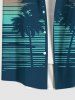 Plus Size Coconut Tree Sea Sun Synthwave Print Buttons Pocket Hawaii Shirt For Men - Vert profond XL