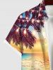 Plus Size Tropical Leaf Light Boat Bridge Ombre Sea Birds Print Buttons Pocket Hawaii Shirt For Men -  