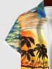 Plus Size Coconut Tree Sea Waves Oil Painting Print Buttons Pocket Hawaii Shirt For Men -  