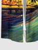Plus Size Coconut Tree Sea Waves Oil Painting Print Buttons Pocket Hawaii Shirt For Men -  