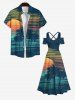 Plus Size Coconut Tree Sea Sun Synthwave Print Cold Shoulder Crisscross Hawaii Maxi Dress -  