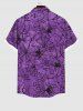 Plus Size Halloween Spider Web Print Buttons Pocket Shirt For Men -  