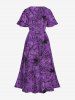 Plus Size Halloween Costume Spider Web Print Split Midi Dress -  