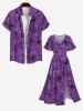 Plus Size Halloween Costume Spider Web Print Split Midi Dress -  