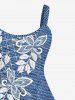 Plus Size 3D Embroidery Butterfly Floral Leaf Denim Print Hawaii A Line Tank Dress -  