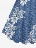 Plus Size 3D Embroidery Butterfly Floral Leaf Denim Print Hawaii A Line Tank Dress -  
