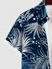Plus Size Tropical Leaves Floral Print Hawaii Button Pocket Shirt For Men -  
