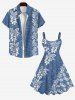 Plus Size 3D Embroidery Butterfly Floral Leaf Denim Print Hawaii A Line Tank Dress -  