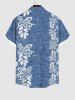 Plus Size 3D Embroidery Butterfly Floral Leaf Denim Print Hawaii Button Pocket Shirt For Men -  