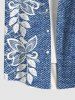 Plus Size 3D Embroidery Butterfly Floral Leaf Denim Print Hawaii Button Pocket Shirt For Men -  