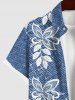 Plus Size 3D Embroidery Butterfly Floral Leaf Denim Print Hawaii Button Pocket Shirt For Men -  