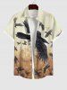 Plus Size Halloween Eagles Swirls Sand Ombre Colorblock Print Buttons Pocket Shirt For Men -  