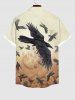 Plus Size Halloween Eagles Swirls Sand Ombre Colorblock Print Buttons Pocket Shirt For Men -  