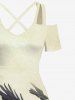Plus Size Halloween Costume Eagles Swirls Sand Ombre Colorblock Print Cold Shoulder Crisscross Maxi Dress -  