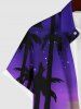 Plus Size Coconut Tree Painting Sea Ombre Galaxy Print Hawaii Button Pocket Shirt For Men -  