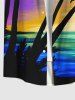Plus Size Coconut Tree Painting Sea Ombre Galaxy Print Hawaii Button Pocket Shirt For Men -  