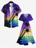 Plus Size Coconut Tree Painting Sea Ombre Galaxy Print Hawaii Split Pocket A Line Midi Dress -  