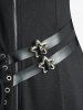 Plus Size Lace Up Grommets Star Buckle PU Leather Stripes Zip Up Hooded Coat -  