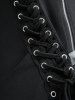 Plus Size Lace Up Grommets Star Buckle PU Leather Stripes Zip Up Hooded Coat -  