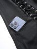 Plus Size Lace Up Grommets Star Buckle PU Leather Stripes Zip Up Hooded Coat -  