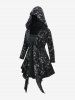 Plus Size Rose Flower Print Lace Up Layered Asymmetric Hooded Long Sleeves Top -  