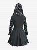 Plus Size Rose Flower Print Lace Up Layered Asymmetric Hooded Long Sleeves Top -  