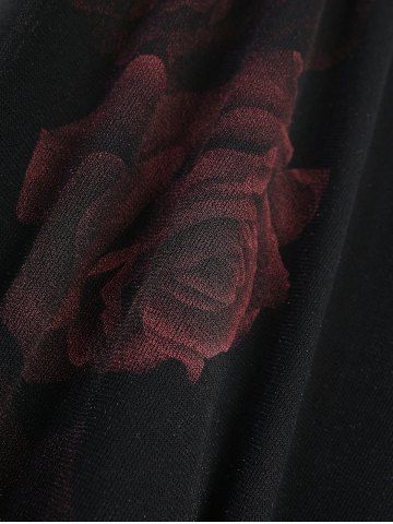 Gothic Plus Size Rose Flower Print Mesh Ruched Lace Trim Star Buckle Grommets Flare Sleeves 2 In 1 Top