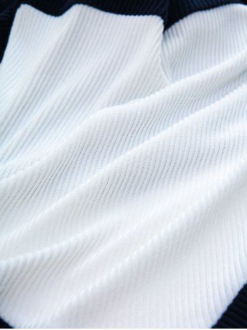 Plus Size Colorblock Patchwork Turn Down Collar Cinched One Shoulder Ribbed Textured Asymmetrical Top