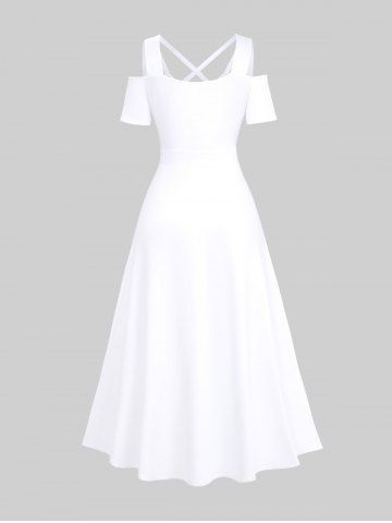 Plus Size Tropical Leaf Hibiscus Flower Print Cold Shoulder Crisscross Hawaii Maxi Dress