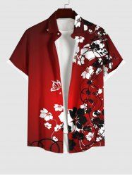 Plus Size Floral Curve Butterfly Print Hawaii Ombre Button Pocket Shirt For Men -  