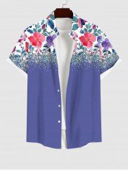 Plus Size Watercolor Floral Leaf Print Hawaii Button Pocket Shirt For Men -  