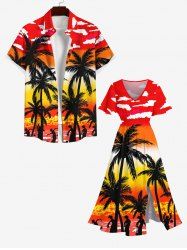 Coconut Tree Sea Dancer Ombre Sky Cloud Print Plus Size Matching Hawaii Beach Outfit For Couples -  