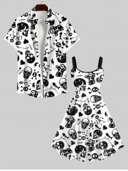 Halloween Costume Skull Skeleton Fish Heart Bone Print Plus Size Matching Set For Couples -  