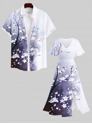 Peach Blossom Flower Branch Ombre Colorblock Print Plus Size Matching Hawaii Beach Outfit For Couples -  