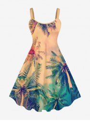 Plus Size Tropical Coconut Tree Ombre Colorblock Sky Print Hawaii Tank Dress -  