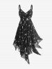 Rose Flower Lace Knotted Bolero Top and Gilding Floral Print Asymmetric Dress Plus Size Outfit -  
