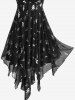 Rose Flower Lace Knotted Bolero Top and Gilding Floral Print Asymmetric Dress Plus Size Outfit -  