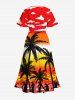 Coconut Tree Sea Dancer Ombre Sky Cloud Print Plus Size Matching Hawaii Beach Outfit For Couples -  