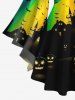 Halloween Costume Pumpkin Lantern Bat Castle Colorful Rainbow Print T-shirt and Flare Pants Plus Size Matching Set -  
